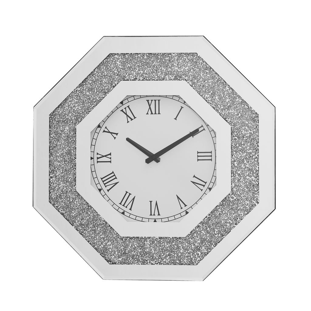 Octagonal silver mirror wall clock - view 6