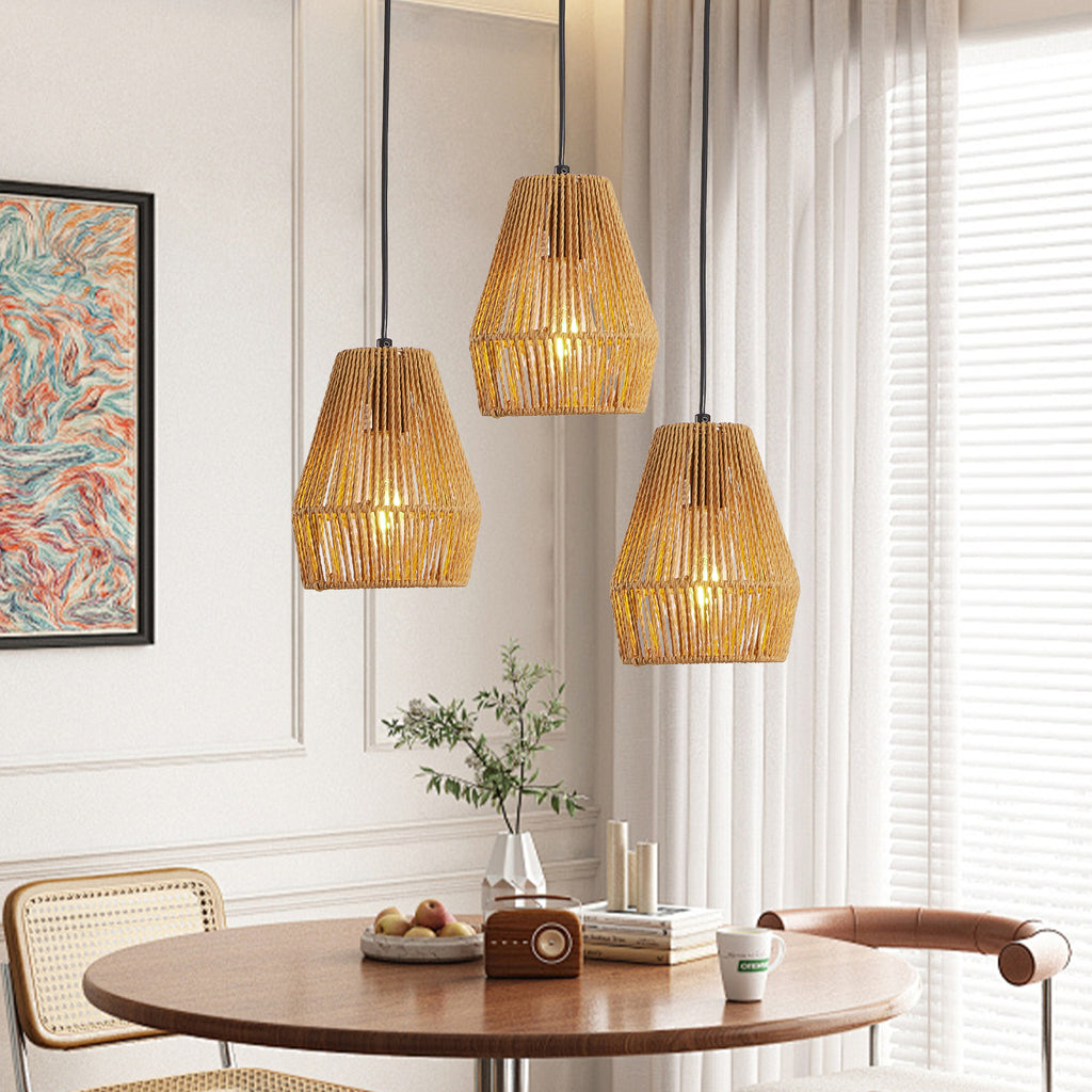 Set of 3 hand-woven hemp rope pendant lights - view 4