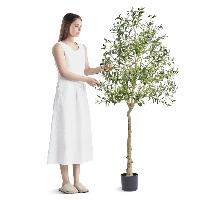 6ft artificial olive tree with a moss-topped potted base