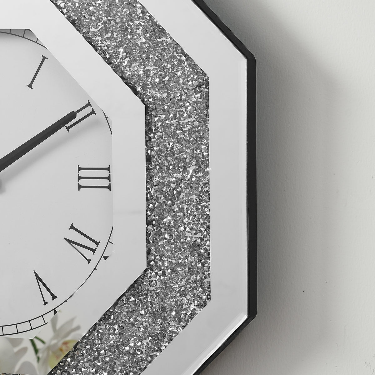 Octagonal silver mirror wall clock - view 4