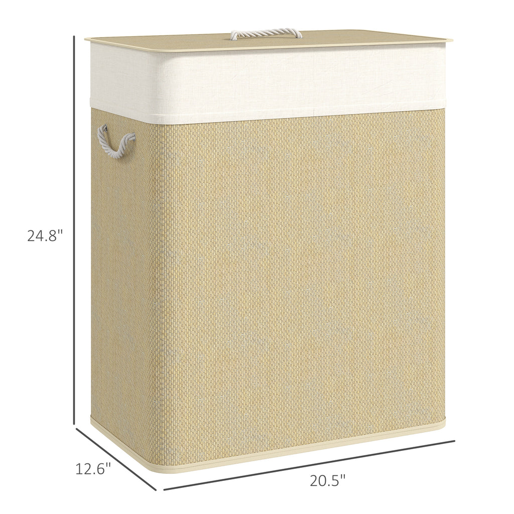 Bamboo double laundry hamper in natural wood - view 3