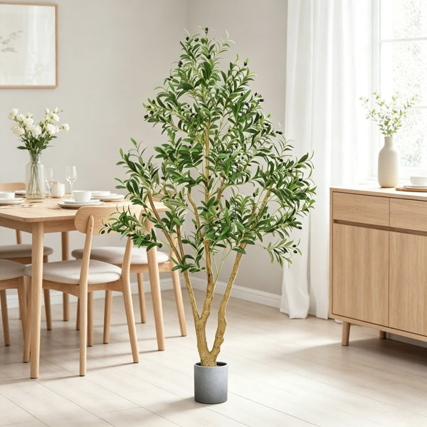 6ft artificial olive tree with a natural wood trunk - view 3