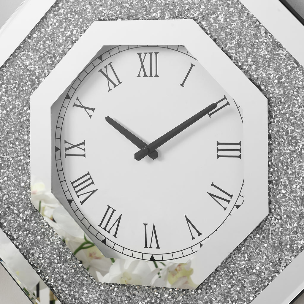 Octagonal silver mirror wall clock - view 3