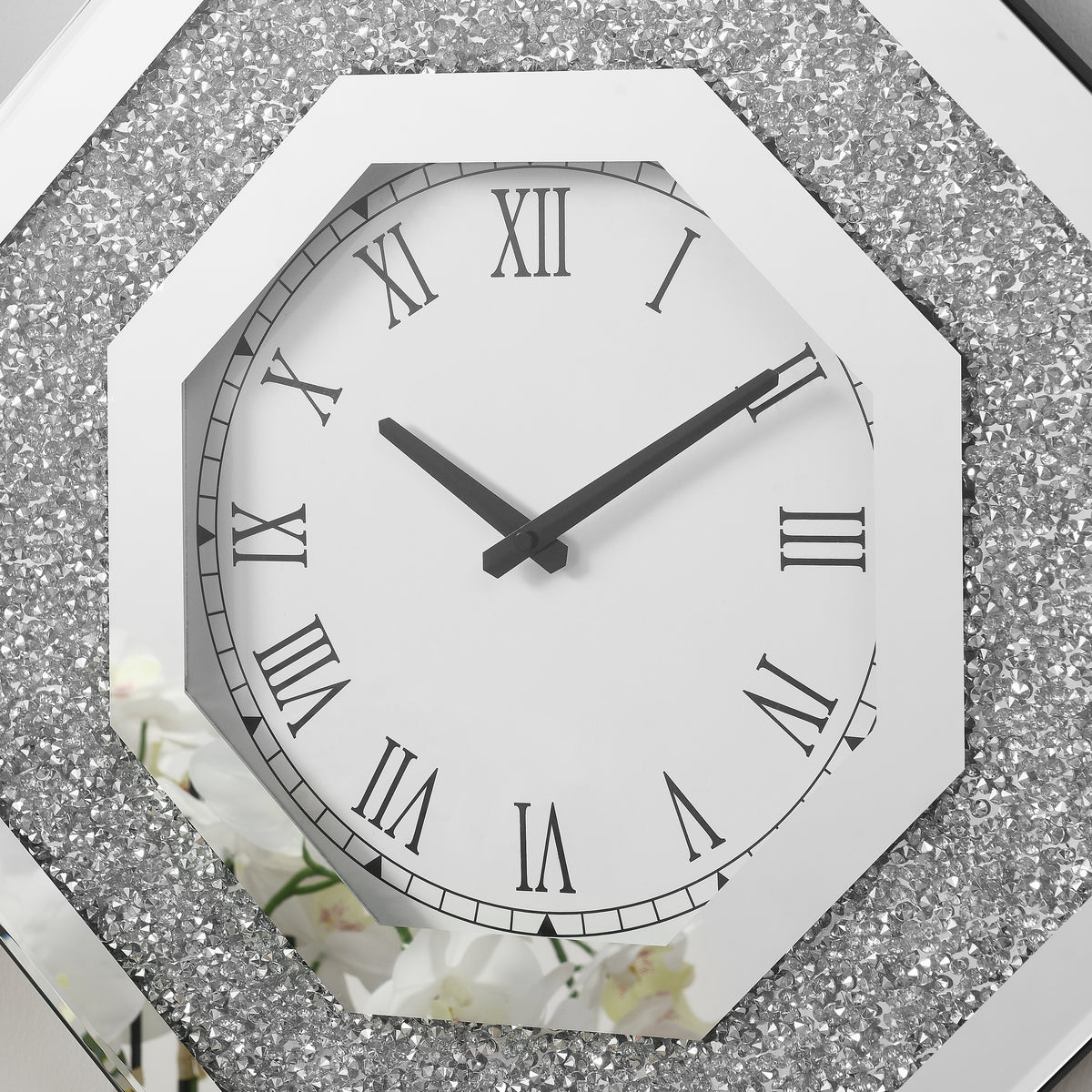 Octagonal silver mirror wall clock - view 3