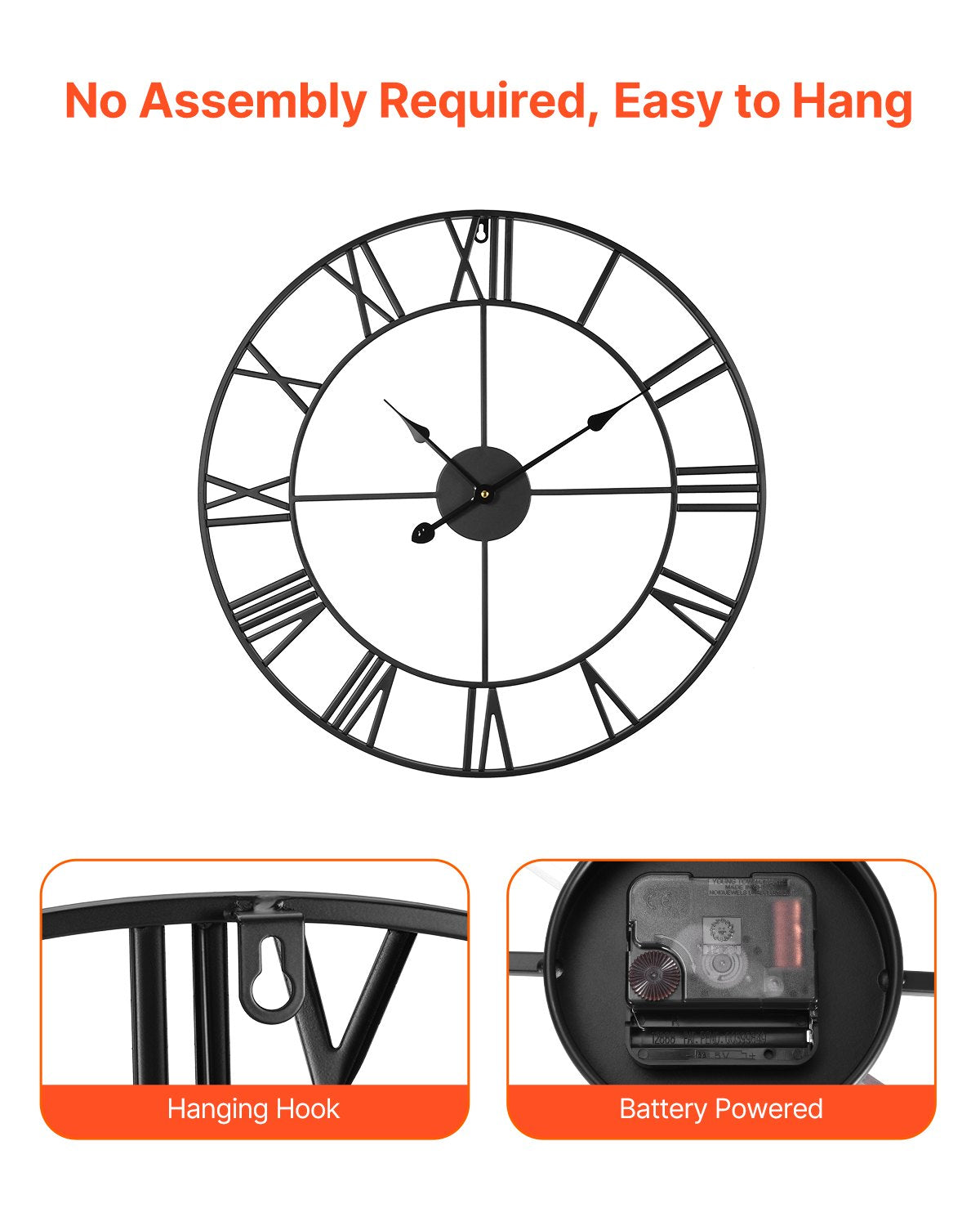 Black Roman numeral wall clock - view 5