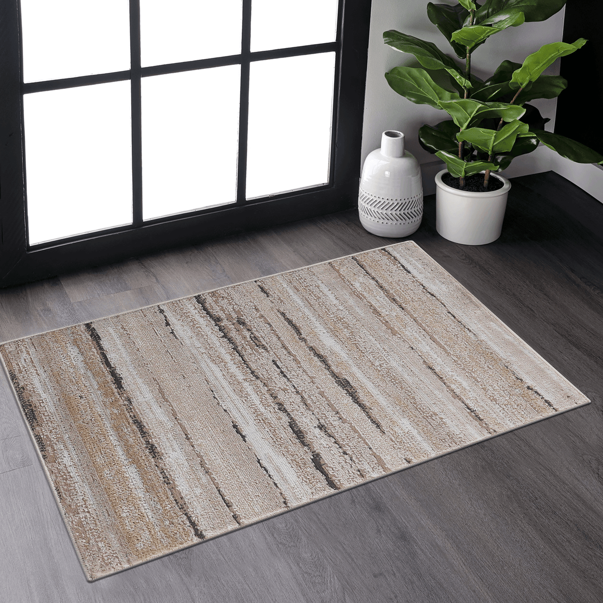 Brown striped doormat rug - view 2