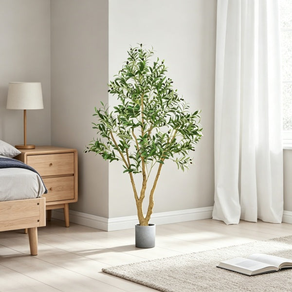6ft artificial olive tree with a natural wood trunk