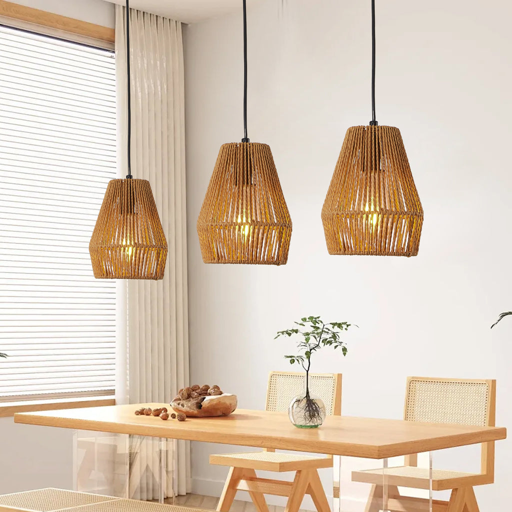 Set of 3 hand-woven hemp rope pendant lights - view 7