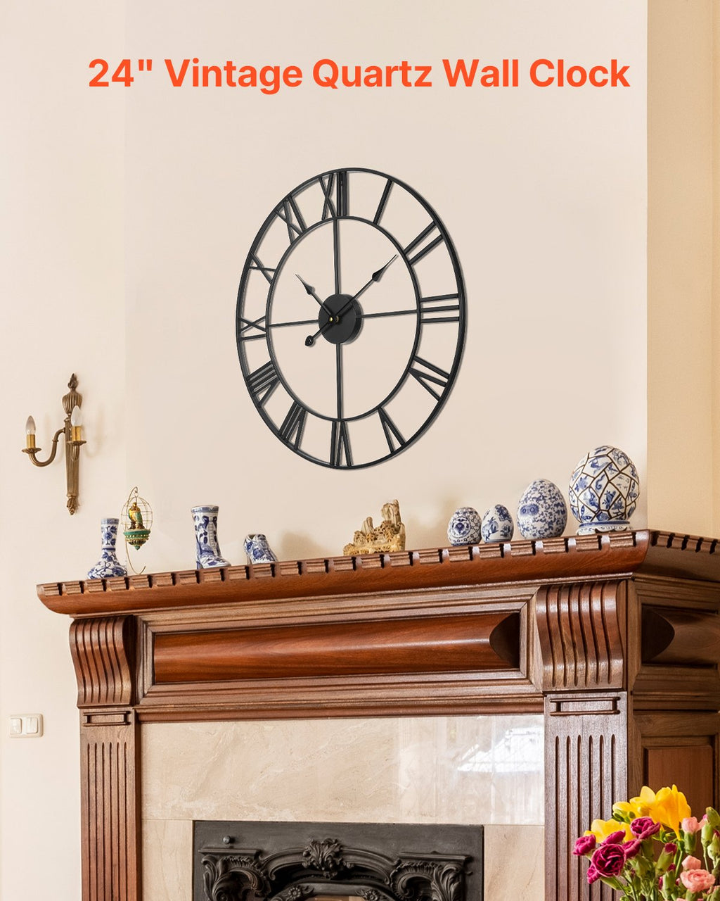 Black Roman numeral wall clock - view 4