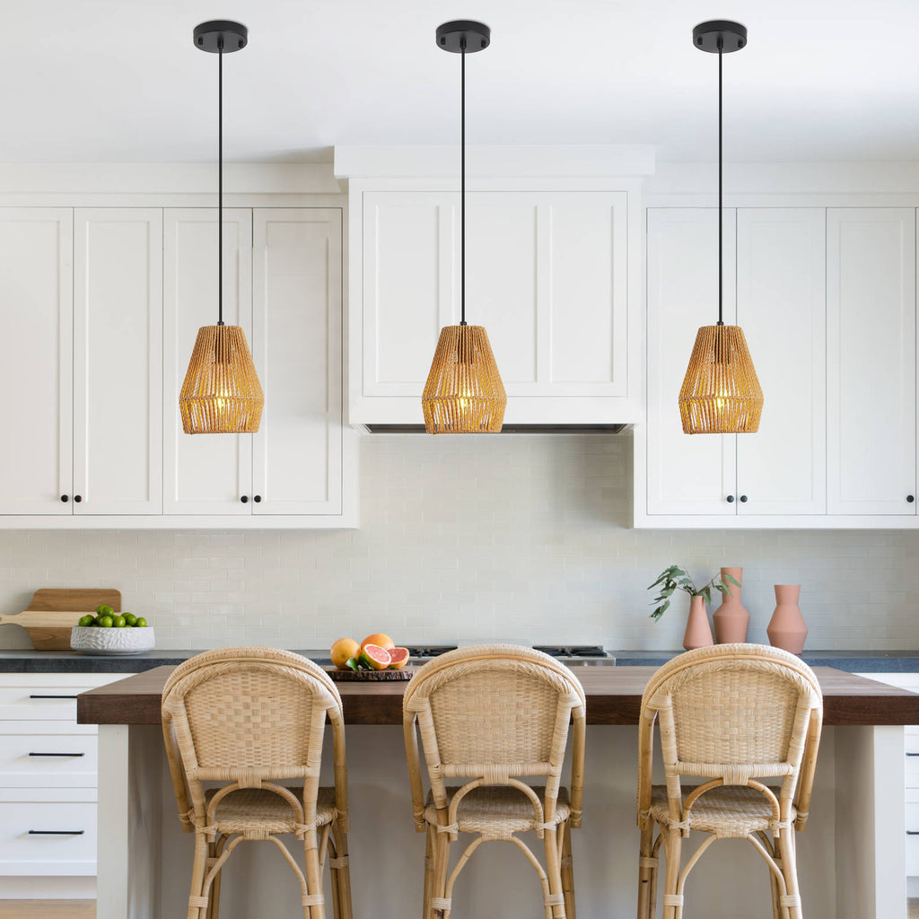 Set of 3 hand-woven hemp rope pendant lights - view 6