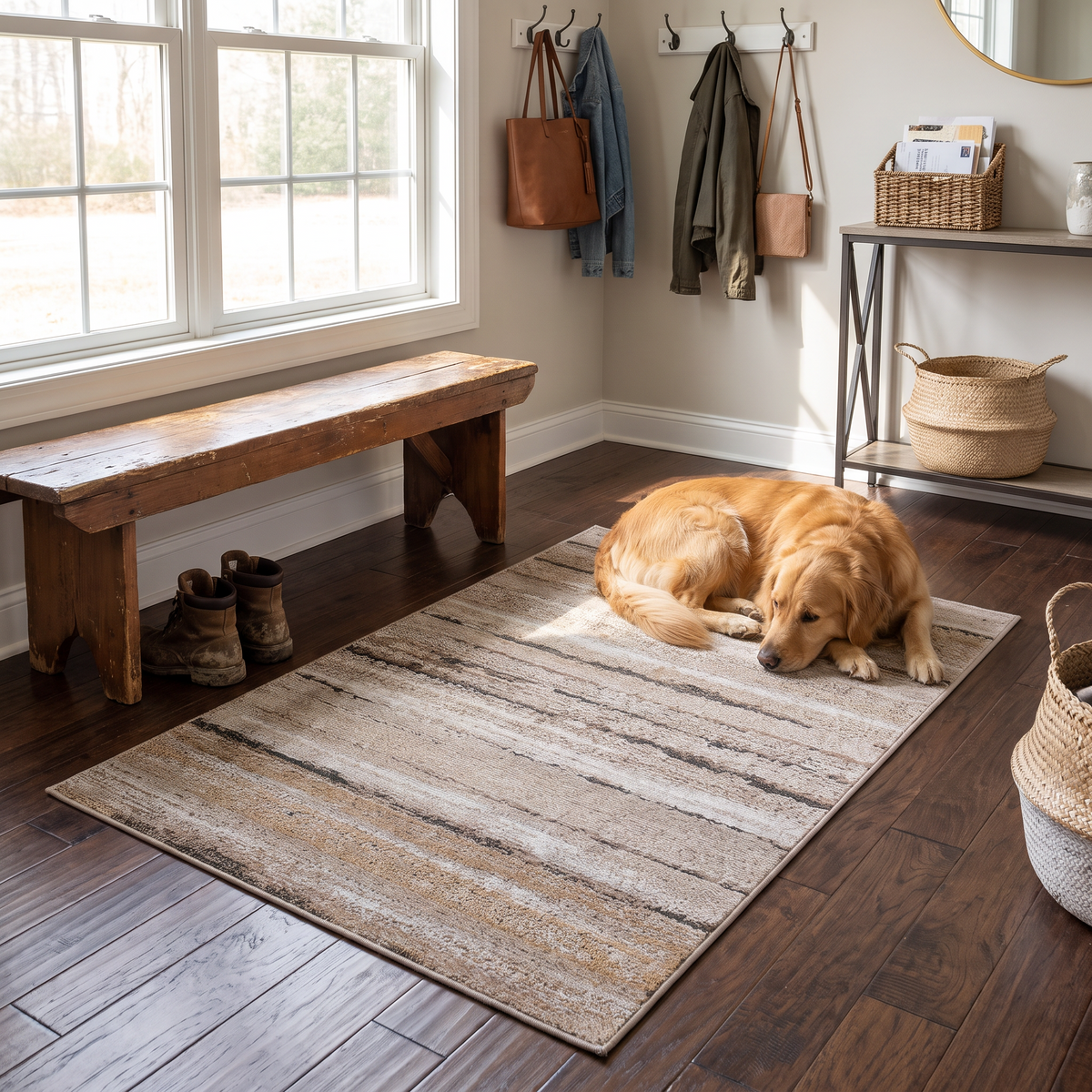 Brown striped doormat rug
