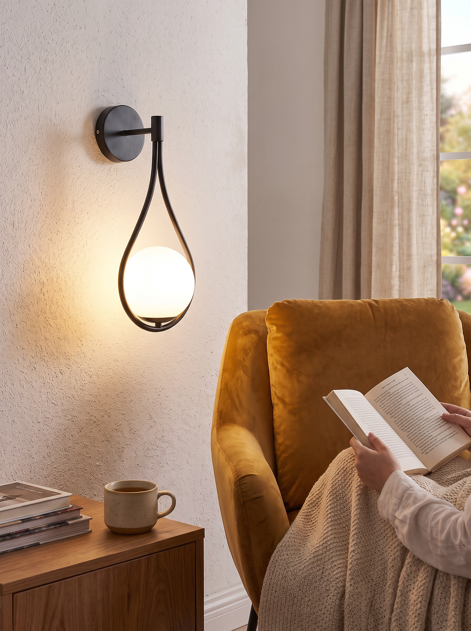 Nordic Bedside Wall Lamp lighting a book beside the bed