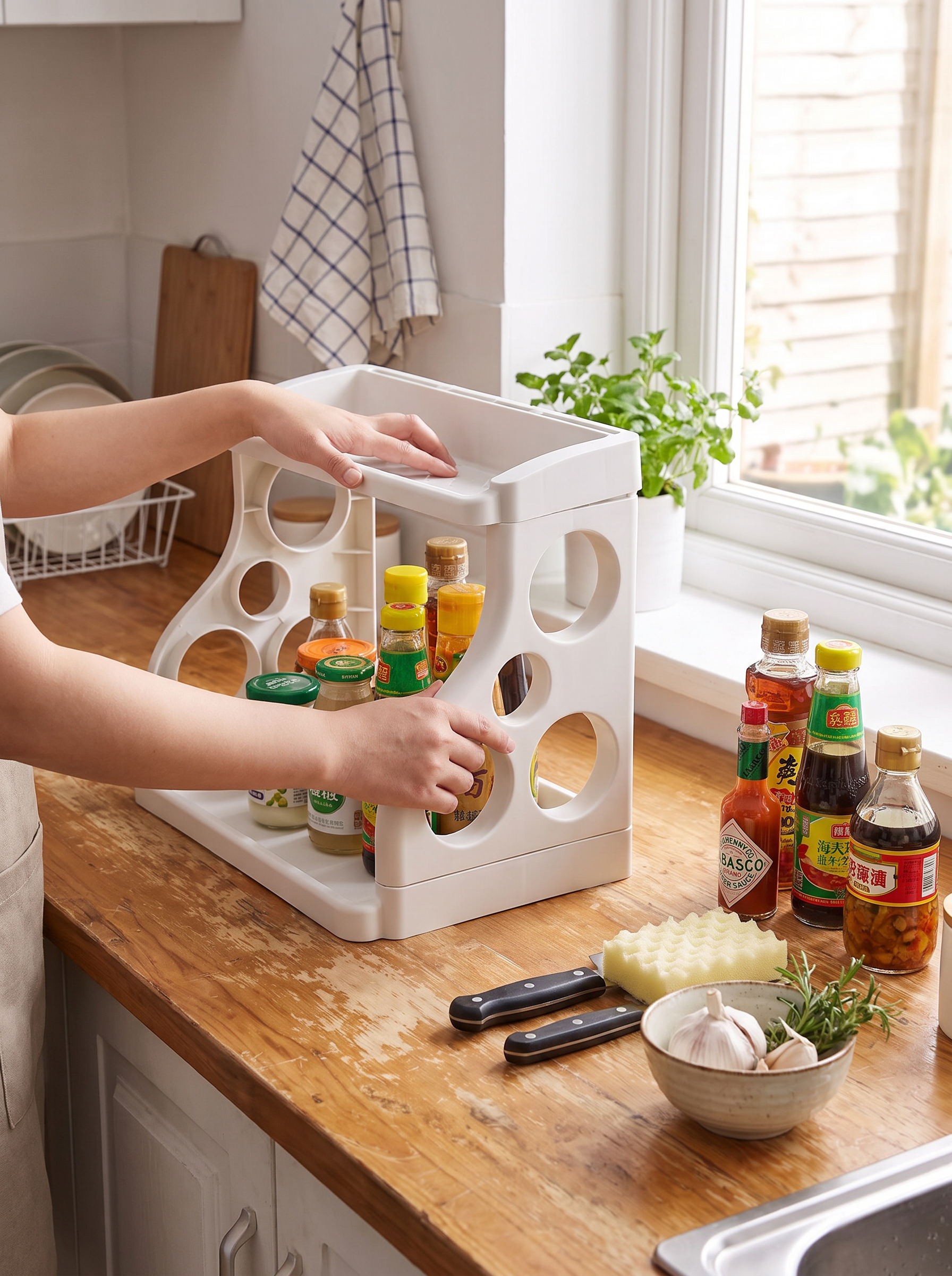 Folding Kitchen Storage Rack folded flat and stored away