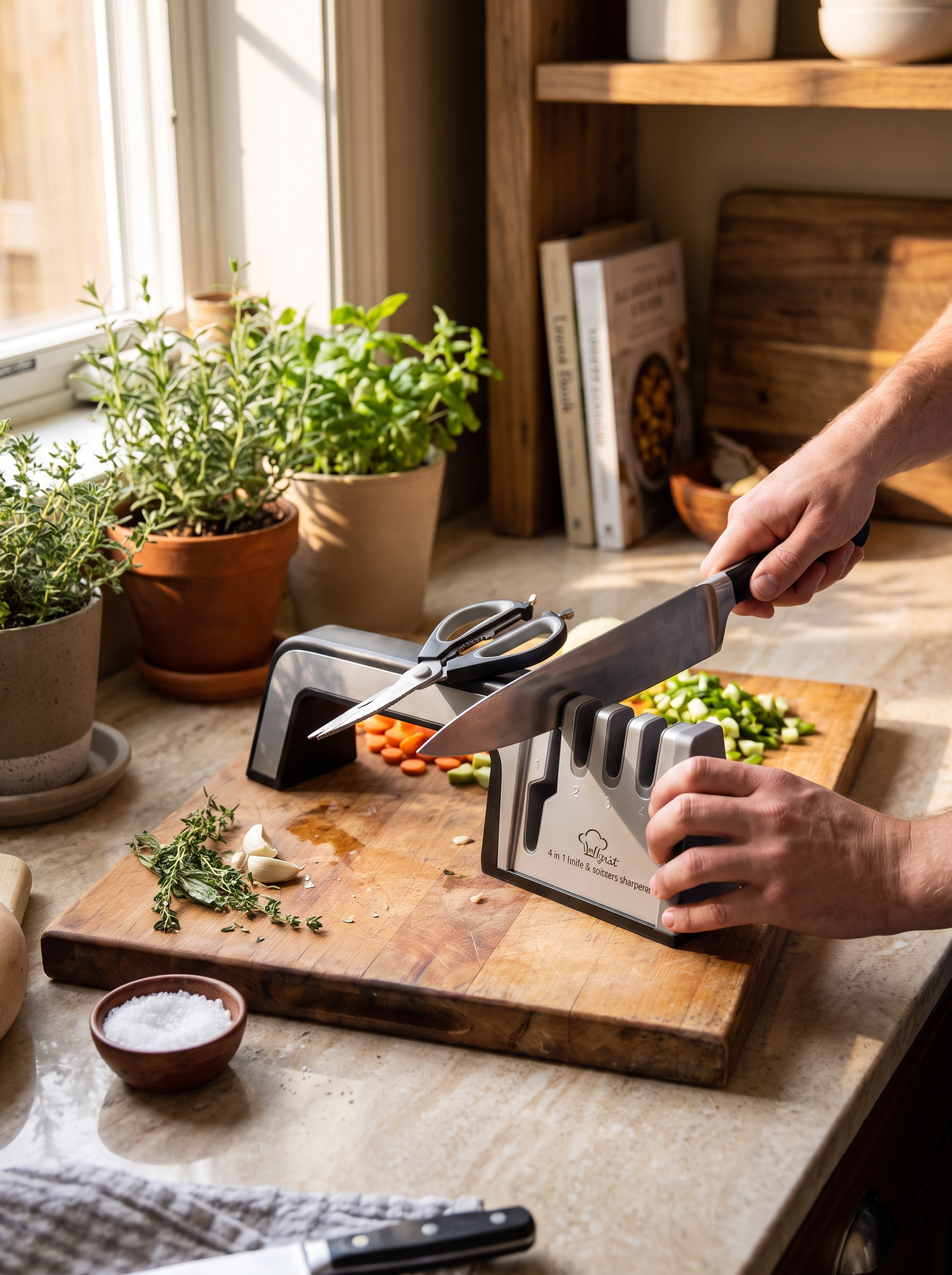 Four in One Knife Sharpener showing its four sharpening slots
