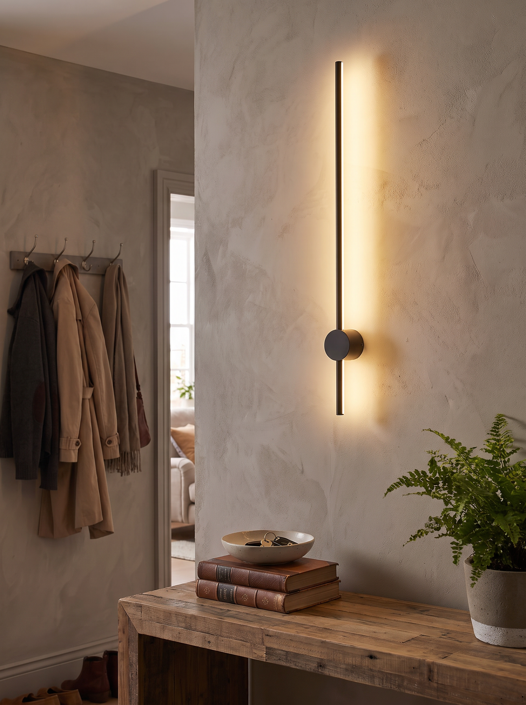 Long Strip LED Wall Light giving an even line of light above a headboard