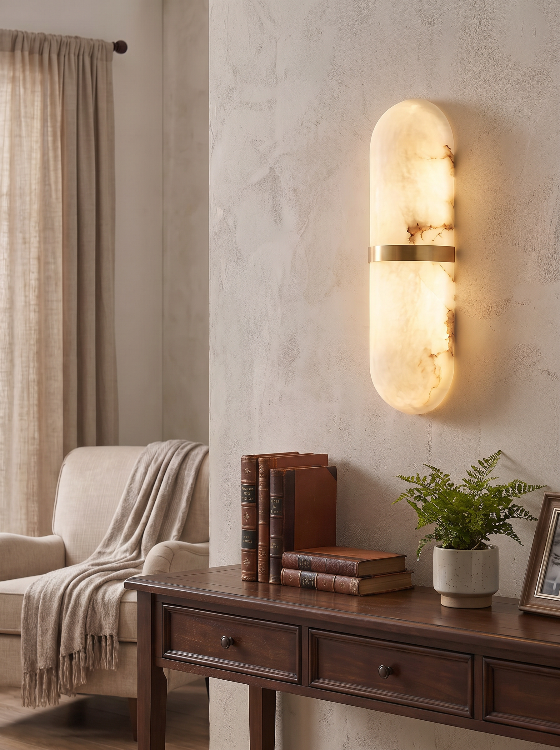 Marble and Iron Wall Lamp in one of its three shapes and finishes