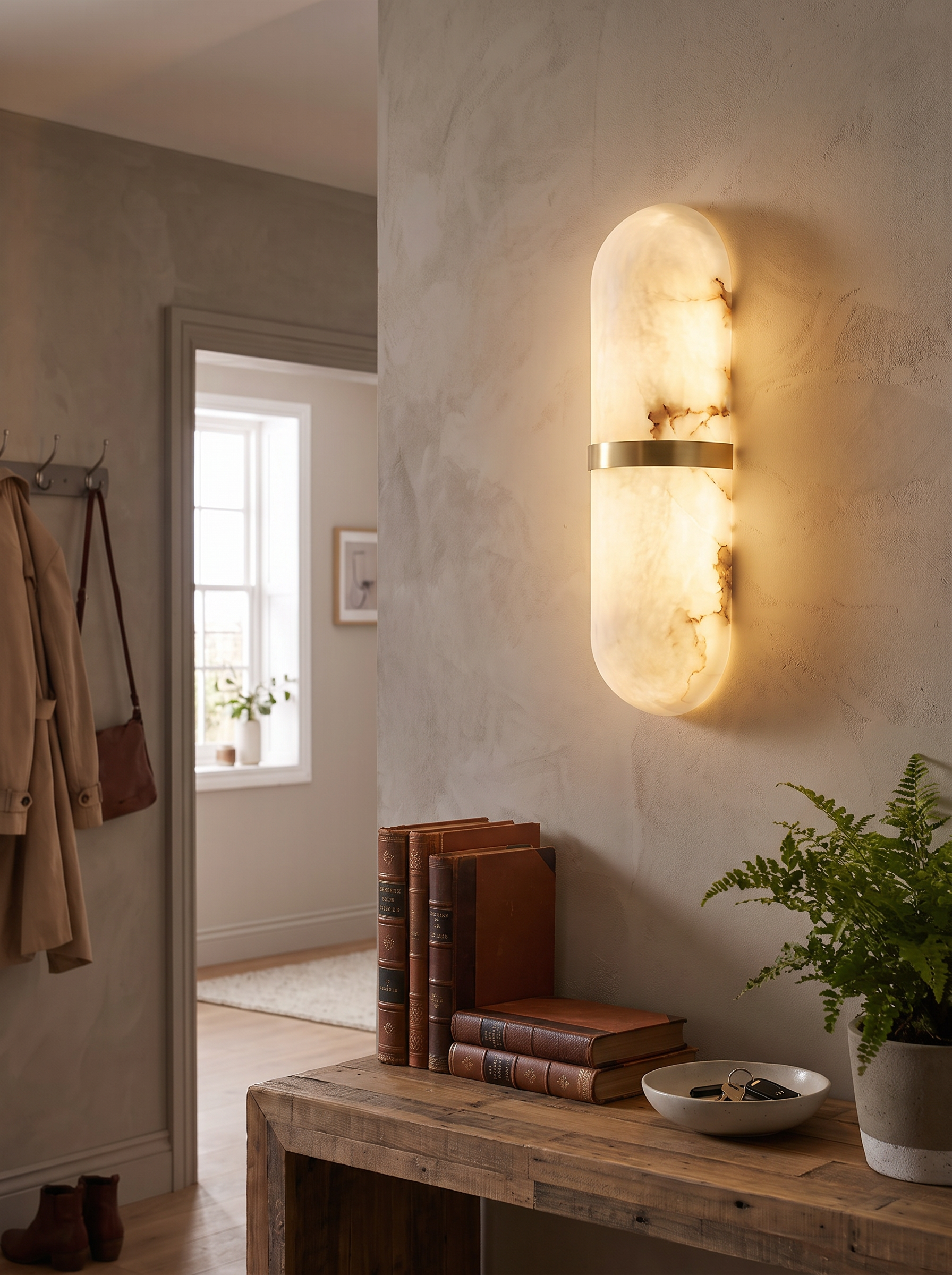 Marble and Iron Wall Lamp as a feature light on a bedroom wall