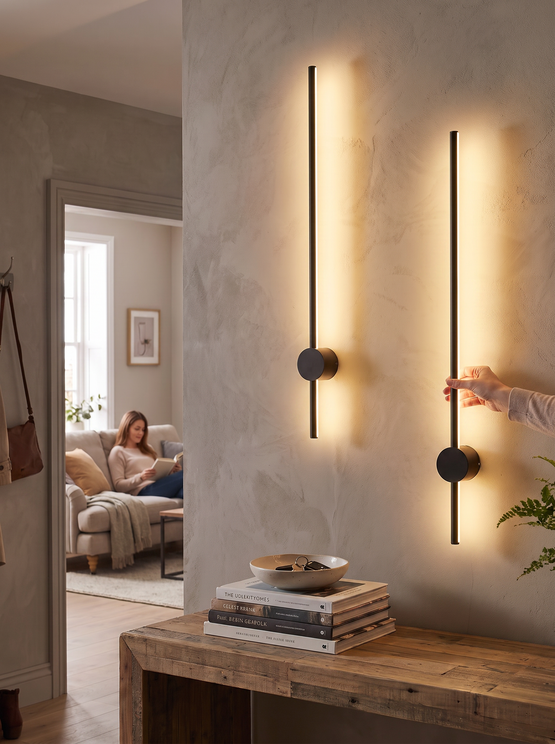 Long Strip LED Wall Light being adjusted by remote control