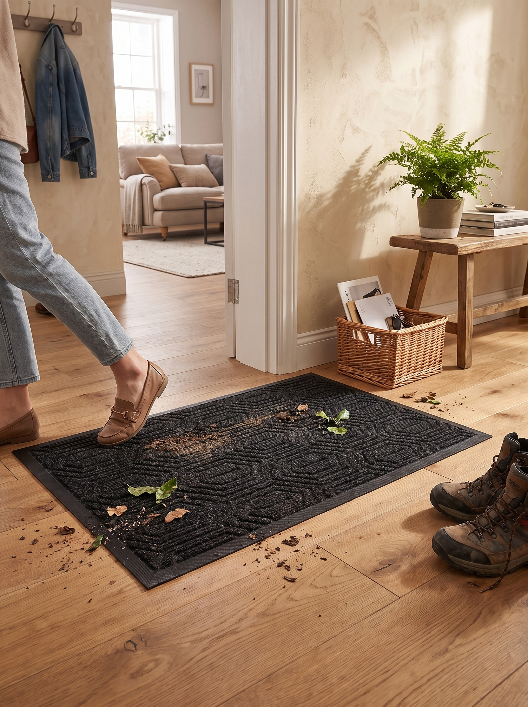Tango Non-Slip Doormat with its pattern hiding everyday dirt at a front door