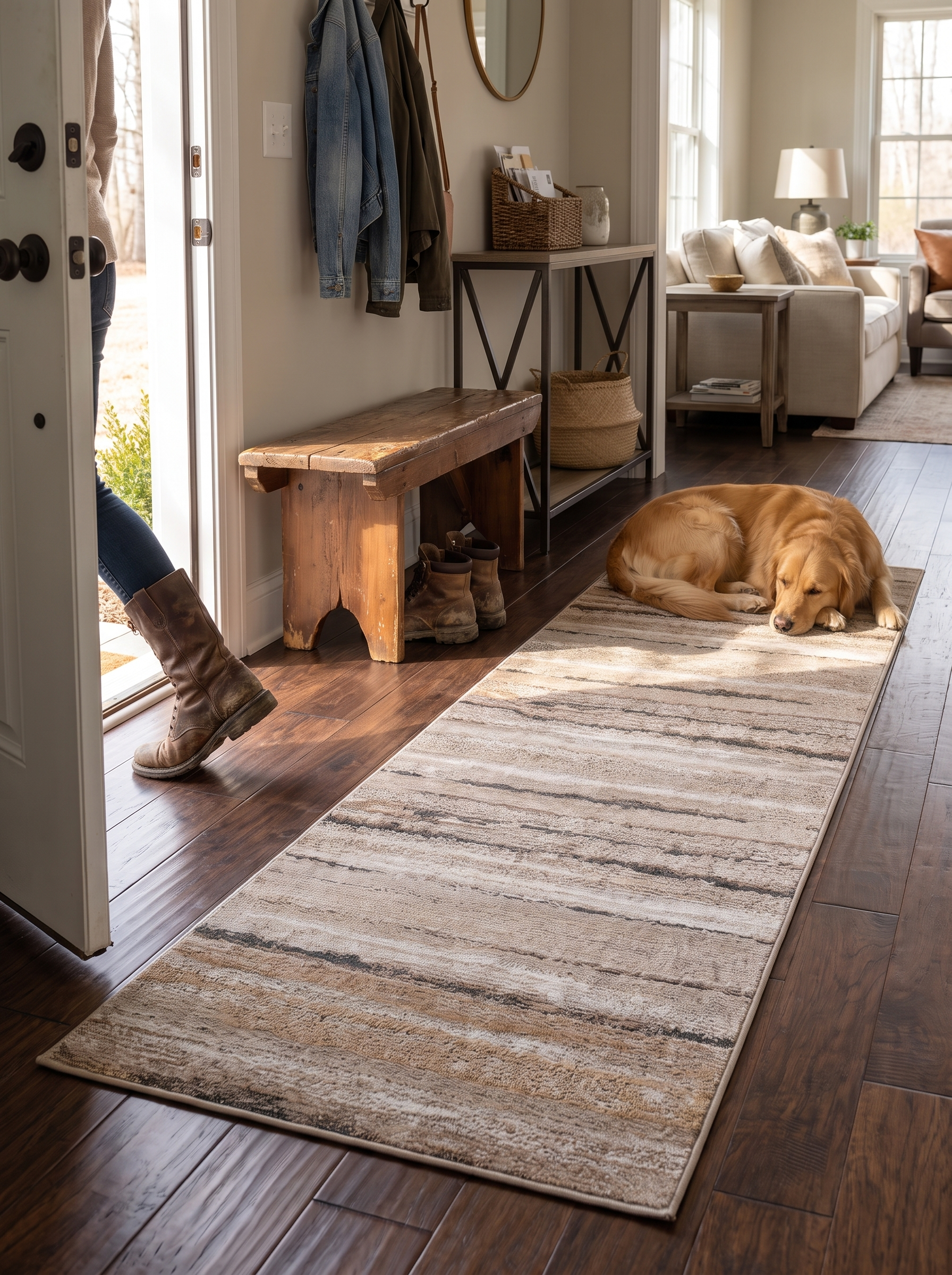 Payas Striped Doormat Rug filling a two foot by three foot threshold