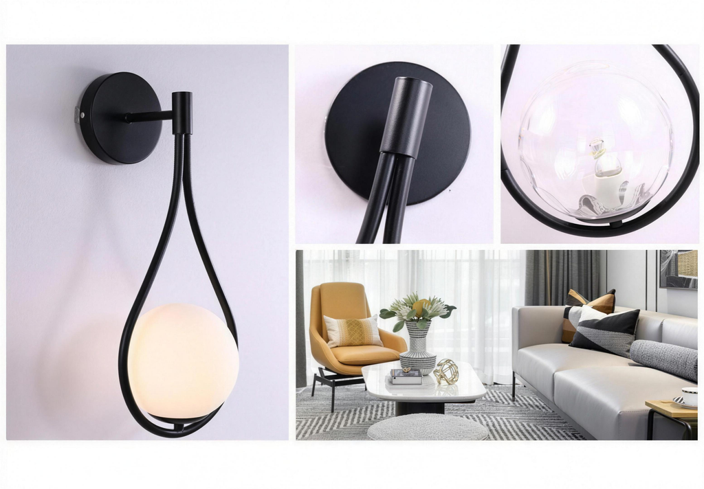Nordic bedside wall lamp with milk white glass shade - view 5