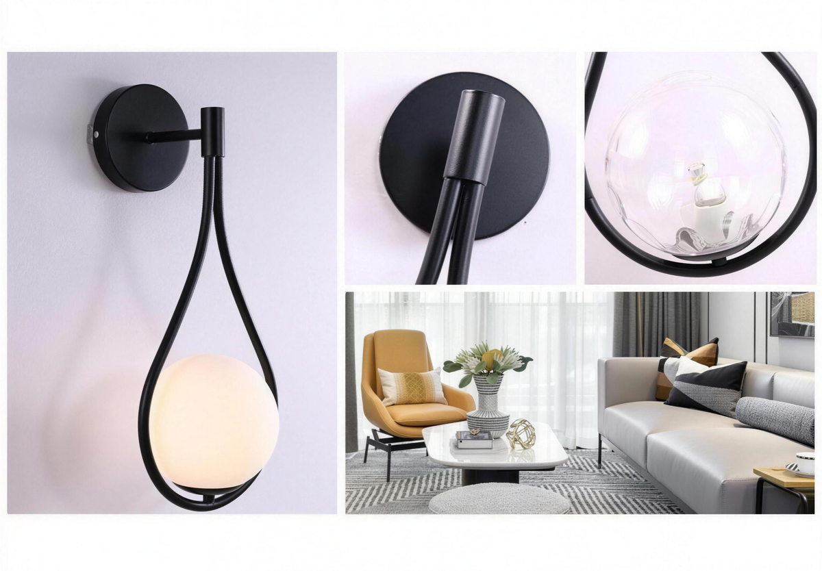Nordic bedside wall lamp with milk white glass shade - view 5